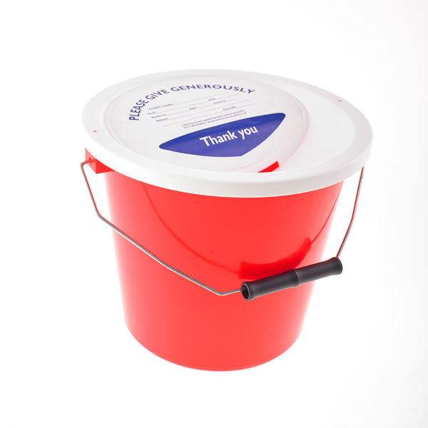 red charity collection bucket
