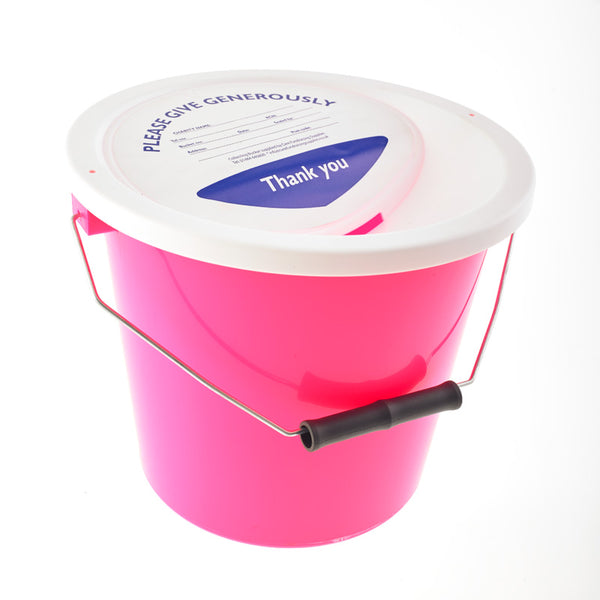 Pink charity collection bucket