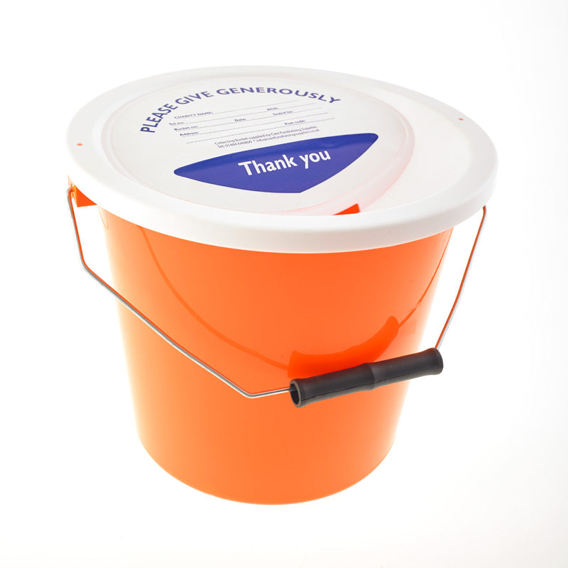 orange charity collection bucket